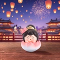 Chibi-style Tang Palace lady figurine sitting in a pink lotus base with floral headwear - Small-Nishang Style