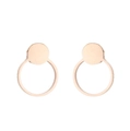Detail view of simple geometric rose gold circular earrings with polished metal texture - Geometric Circle / Rose Gold