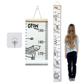 Canvas and wood growth chart with black safari animals and 190cm scale for kids room - Black and White Zoo