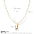 Golden letter J pendant on a pearl necklace with stainless steel chain and freshwater pearls - Letter J (XL185 Gold-Tone Artificial Pearl Necklace)