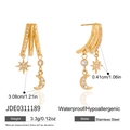 Dettaglio orecchini a tre strati in acciaio inossidabile 18k con nappe a stella e luna - Stile Ciondolo Stella Luna Nappa (JDE0311189)