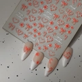 Stickers ongles Noël 3D avec motifs de cœurs et nœuds rouges et blancs - Style de Relief de Bonbons de Noël (CO-499)