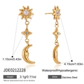Pendientes dorados de estrella y luna con circonitas azules en acero inoxidable - Estilo Celestial Sol Luna Estrella (JDE0212228)