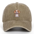 Casquette classique en coton lavé kaki avec broderie détaillée d'un chien dessin - Kaki