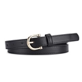 Women's black PU leather belt featuring a classic golden horseshoe buckle for elegant styling - L 106cm W 1.8cm / Black - Gold Buckle