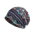 Ethnic paisley slouchy beanie hat for women featuring colorful geometric wave patterns - Ins Digital Blue
