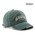 Vintage dark green washed denim baseball cap with Los Angeles 3D embroidery detail - LOS Embroidery / Dark Green