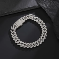 Hip hop 12mm silver iced out Cuban link chain with rhodium plating and sparkling rhinestones - 20CM Silver / 20CM (Bracelet) / Silver