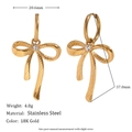 Detail view of 18K gold plated stainless steel bow earrings with cz stones and dimensions - Twill Bowknot Earrings with Rhinestones - Gold