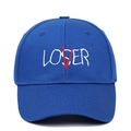 Close-up of Loser Lover text embroidery on blue cotton twill baseball cap fabric - Adjustable / Sapphire Blue