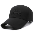 Casquette de baseball noire avec broderie Outdoor Sports et visière effet vieilli - Bord Étendu Noir (Broderie Noire)