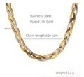 Three-tone woven herringbone chain necklace in 6mm width plated in 18k gold - Titanium Steel/18K Gold Plated / Tricolor Braided Necklace (ZYG1002)
