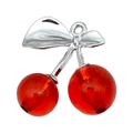3D cherry pendant with silver leaves and deep red spheres for DIY jewelry making - 1Pc White K Transparent Red Resin 3D Double Leaf Cherry (29x28mm)
