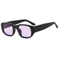 Retro rectangle black sunglasses with purple lenses shown in a side 45-degree angle view - Black Frame Purple Lens