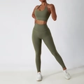 Olive green two-piece yoga set with racerback sports bra and high-waisted leggings - S / 6116 Bra + 6116 Leggings / Army Green
