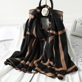 Elegant cotton-linen scarf with brown and black geometric pattern and silk feel texture - Black Brown Stripes