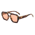 Fashionable tortoise shell sunglasses with double bridge and orange tinted lenses - Tea Hawksbill Frame Dark Tea Lens C12