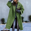 Women's minimalist loose green wool coat featuring lapels and a single-button closure - S / Green