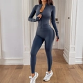 Ensemble de sport gris foncé avec legging taille haute et haut à manches longues zippé - S / Bleu Marine