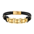 Bracelet pour homme en cuir tressé noir avec fermoir magnétique en acier doré - 21cm / Doré