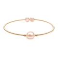 Detailed view of handmade copper wire bracelet with three round pink freshwater pearls - Pink Triple Pearl Spiral Style (ZZ-007)