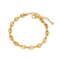 Polished 18K gold-plated stainless steel coffee bean link bracelet with lobster clasp - Gold Color 6mm Bracelet