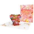 Biglietto 3D per la festa della mamma con cesto di rose rosa e calligrafia dorata - Fiore del Cuore in Oro