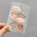 Pink polka dot mesh bow hair clips with pearls for girls in Korean sweet style - BB Snap Clips (Pair) / Pale Green