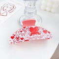 Elegant white heart pattern hair claw clip for women featuring romantic red Cupid motifs - Cupid's Love - Small Semicircle