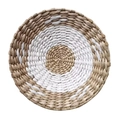 Decorazione da parete intrecciata in erba marina, motivo bicolore legno e bianco - 25cm / Stile ad Anello Naturale Bianco