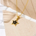 Gold star necklace with black enamel inlay and letter F pendant on natural stones - Letter F Style (D112)