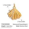 Macro shot of 18K gold plated shell pendant with zircons and product measurements - Zircon Shell Shape (YYAC025094)