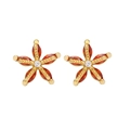 Cute gold flower studs with orange-red marquise stones and clear zircon center - Orange Red Flower