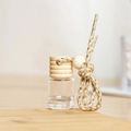 Flacon de parfum de voiture cylindrique 8ML en verre avec bouchon bois et cordon tressé doré - Style de cordon de soie dorée / 4.8ML