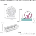 Detail view of oval candle holder silicone mold and 3D floral moon rabbit craft mold - Butterfly Rabbit Ornament + Oval Single Hole Base Mold Set