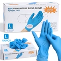 L-size blue nitrile vinyl blend gloves, 100pcs pack, powder-free and textured fingertips - L / Blue