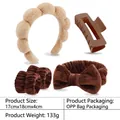 Beige sponge headband and brown plush wristbands 4-piece set for washing face - 9-light Brown Terry Cloth Headband Five-piece Set