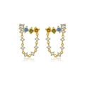 Elegant gold S925 sterling silver chain drop earrings with colorful zircon gemstones - Three Stone Chain Drop Style (MME749)