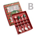 Coffret cadeau rouge de cuillères et fourchettes de Noël avec figurines en silicone - Set de 4 pièces Argent Boîte Rouge Style B
