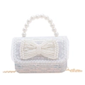 White sequin girl's handbag with large pearl bow and elegant pearl carry handle - White Pearl