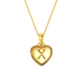 Golden heart pendant necklace featuring embossed letter X with delicate fine chain - Letter X Style (S-P151-X)