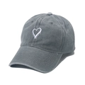 Vintage washed grey cotton baseball cap featuring unique white heart embroidery for women - 56-60cm (Adjustable) / Gray