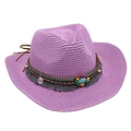 Detail of purple woven cowboy hat with ethnic tassels, beads and turquoise stone - Light Purple