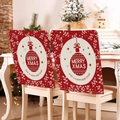 Lot de 2 housses de chaise rouges de Noël avec motifs festifs blancs et texte Merry Xmas - Boule de Noël Rouge Feuille