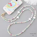 Colorful pearl phone lanyard with pink and blue beads and 60cm crossbody chain strap - 120cm Crossbody / Colorful Seed Bead Star (K3282)