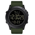 Macro view of army green digital sports watch showing clear LCD display and functional buttons - Dotted Green