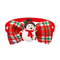 Christmas pet bowtie with red and green plaid pattern and snowman decoration - BT284-7/Snowman - Large Red & Green Plaid