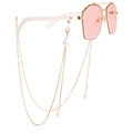 Fashionable polygon sunglasses with pink lenses and a gold-finish pearl eyewear chain - 8#-Triple Pearl Decoration Style