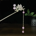 Traditionelle chinesische Haarnadel in Gold mit rosa Schmetterling und Perlenquasten - Rosa Farbverlauf Schmetterling Perlenquaste Gold Stil (0394)