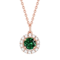 Rose gold necklace with a round green gemstone pendant and white diamond halo accent - Emerald Green 【Rose Gold】